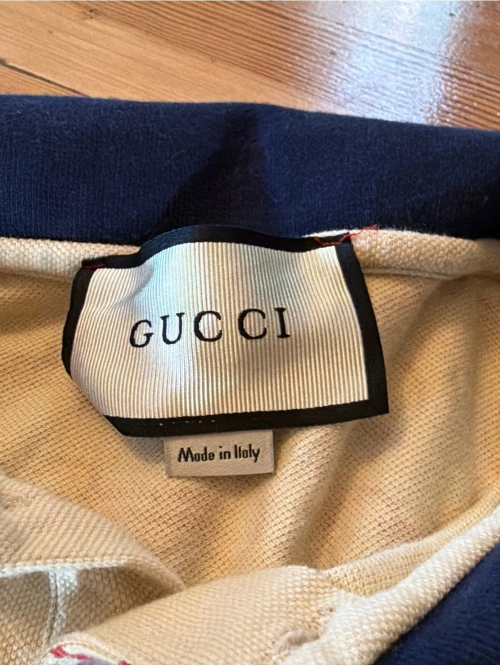 GUCCI HORSEBIT PRINT COTTON POLO SHIRT Cream Red Size Small